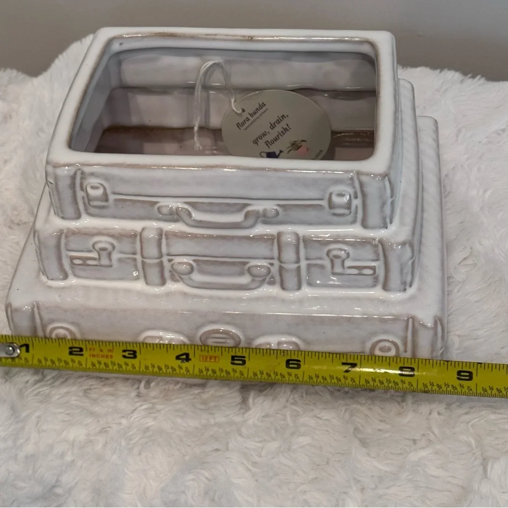 Stacked Suitcases Vase Planter NEW Whimsical Ceramic Garden Decor HTF!